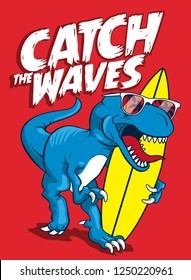 Surfer Dinosaour With Surfboard Vector Design For T Shirt