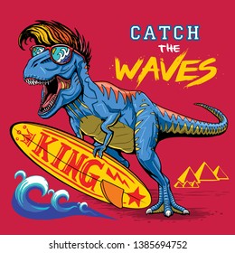 surfer dinosaur illustration slogan tee graphic print design