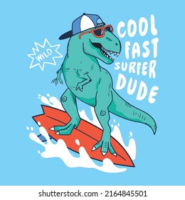 surfer dinosaur vector illustration sketchy 