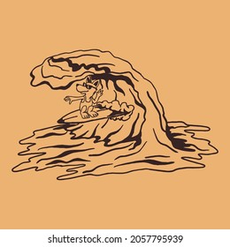surfer dog illustration vintage design. Perfect for tshirt design, sticker, print design, etc