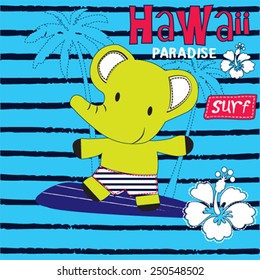 surfer elephant on the beach vector illustration