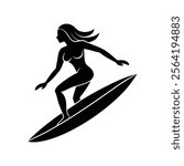 Surfer Female Silhouette with Surfboard Vector
