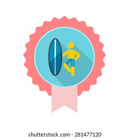 Surfer flat icon with long shadow on badge background,EPS 10