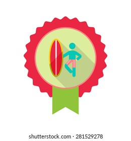Surfer flat icon with long shadow on badge background,EPS 10