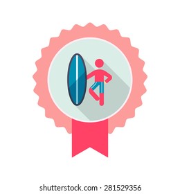 Surfer flat icon with long shadow on badge background,EPS 10