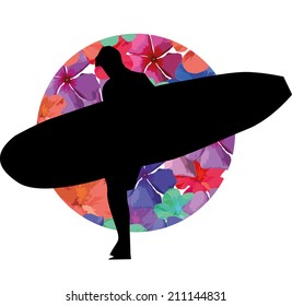surfer and flower vector art
