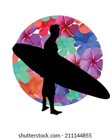 surfer and flower vector art