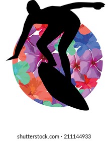 surfer and flower vector art