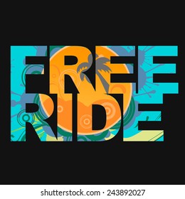 Surfer free ride  typography, kite surf t-shirt graphics, vectors