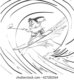 Surfer frog selfie wave