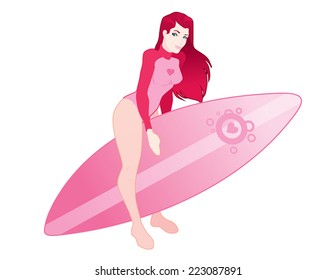  surfer girl with board isolated vector illustration