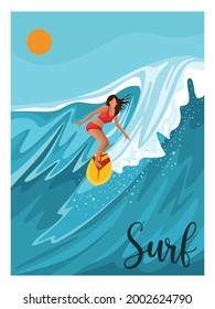 Surfer Girl in Ocean Wave