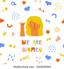 Surfer Girl Power poster or card in vector. Illustration with feminism quotes and female motivational slogan. International woman design for poster or card.