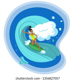 Surfer girl riding the sea waves vector image
