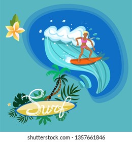 Surfer girl riding the sea waves vector image
