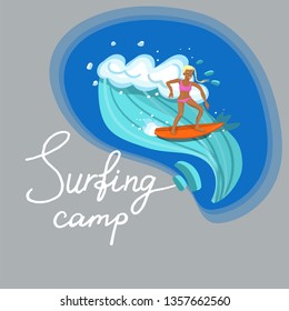Surfer girl riding the sea waves vector image