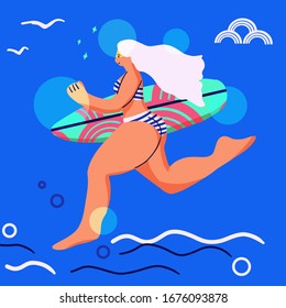 Surfer girl riding a surfboard. Vector illustration