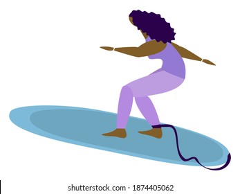 Surfer girl riding wave. Flat style. Isolated vector illustration on white background.