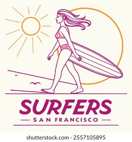 Surfer Girl San Francisco Vector