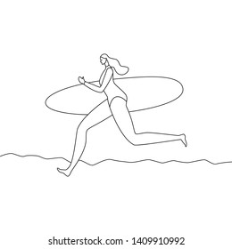 surfer girl with a surfboard on the beach - Vector. EPS 10