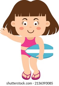 surfer girl with surfboard vector illustration