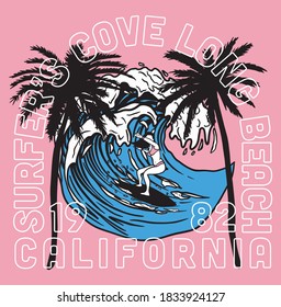 Surfer Girl in Waves with A Slogan Artwork for Apparel and Other Uses