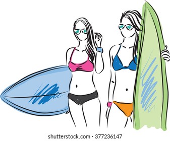 surfer girls illustration