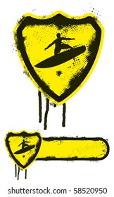 surfer grunge yellow shield and banner