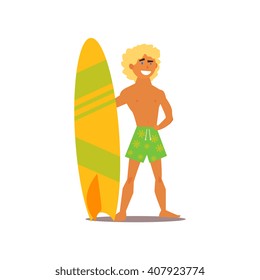 Surfer Guy Isolated Primitive Design Style Vector Illustration on White Background