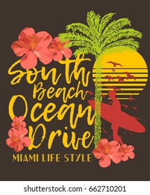 Surfer Hibiscus flower graphic design vector art