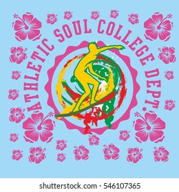 Surfer and hibiscuse graphic design vector art