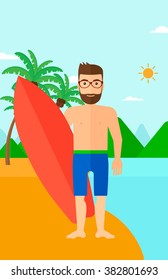 Surfer holding surfboard.