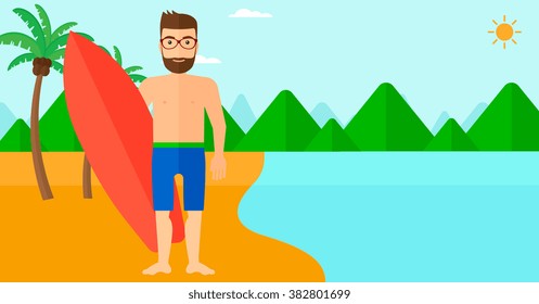 Surfer holding surfboard.