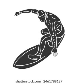 Surfer Icon Silhouette Illustration. Surf Sport Vector Graphic Pictogram Symbol Clip Art. Doodle Sketch Black Sign.