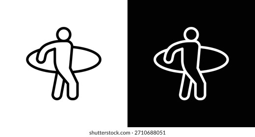 Surfer-Symbol. Lineares Vektorsymbol einzeln auf Schwarz-Weiß