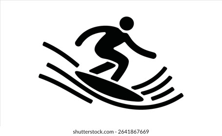 Surfer Icon Vector – Silhouette of Person Surfing Wave for Sports and Summer Design	