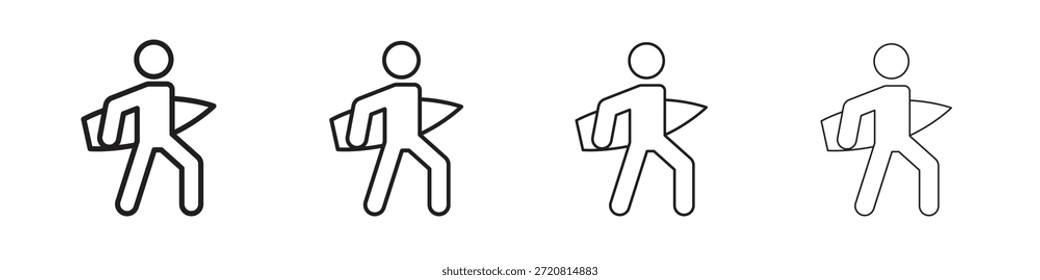 Surfer icons outline black vector design. Line with editable stroke.