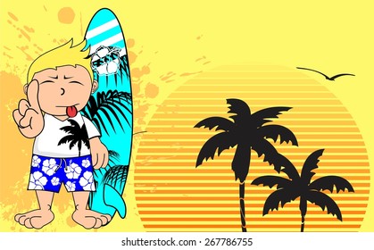 surfer kid cartoon expression background in vector format very easy to edit