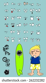 surfer kid cartoon expression set in vector format very easy to edit