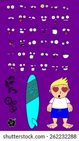surfer kid cartoon expression set in vector format very easy to edit