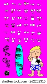 surfer kid cartoon expression set in vector format very easy to edit