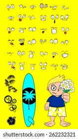 surfer kid cartoon expression set in vector format very easy to edit