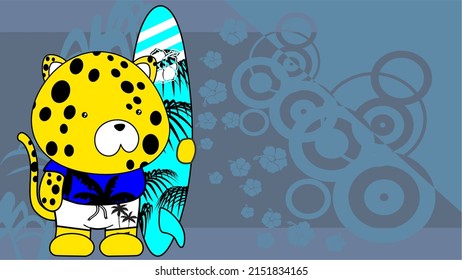 surfer leopard kid cartoon summer tropical background in vector format
