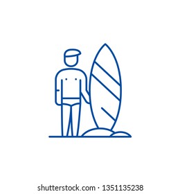 Surfer line icon concept. Surfer flat  vector symbol, sign, outline illustration.