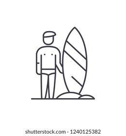 Surfer line icon concept. Surfer vector linear illustration, symbol, sign