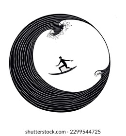 surfer logo. Background of white silhouette.