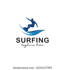 Surfer Logo Design Inspiration. Surfboarder Vector Template.