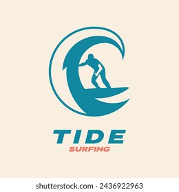 Surfer logo rolling with big waves. Suitable for representing anything related to surfing and beaches.