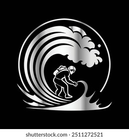 Surfer logo template. Scuba diving emblem. Vector illustration. under water adventure logo design