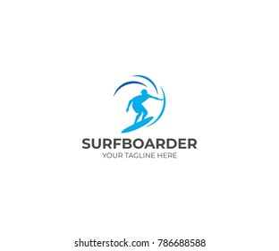 Surfer Logo Template. Surfboarder Vector Design. Surfing Illustration
